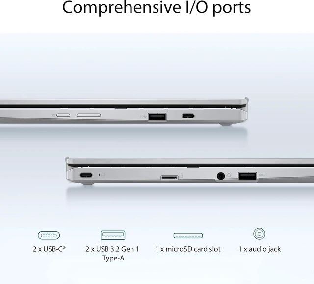 Alt view image 7 of 7 - Chromebook Flip CX1 Convertible Laptop, 14" FHD NanoEdge 360-degree Touchscreen, Celeron N4500 Processor, 128GB eMMC Storage, 8GB RAM, ChromeOS, Transparent Silver, CX1400FKA-AS88FT