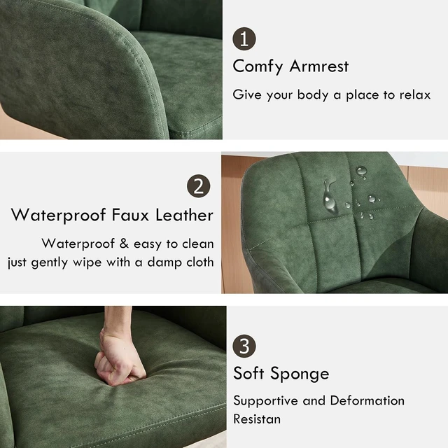 Alt view image 4 of 7 - Swivel Adjustable Barstools Set of 4, Faux Leather Bar Height Stools w/Back/Armrest, Upholstered Modern Counter Bar Chairs with Metal Footrest for Kitchen Island/Home Bar/Dining Room, Green