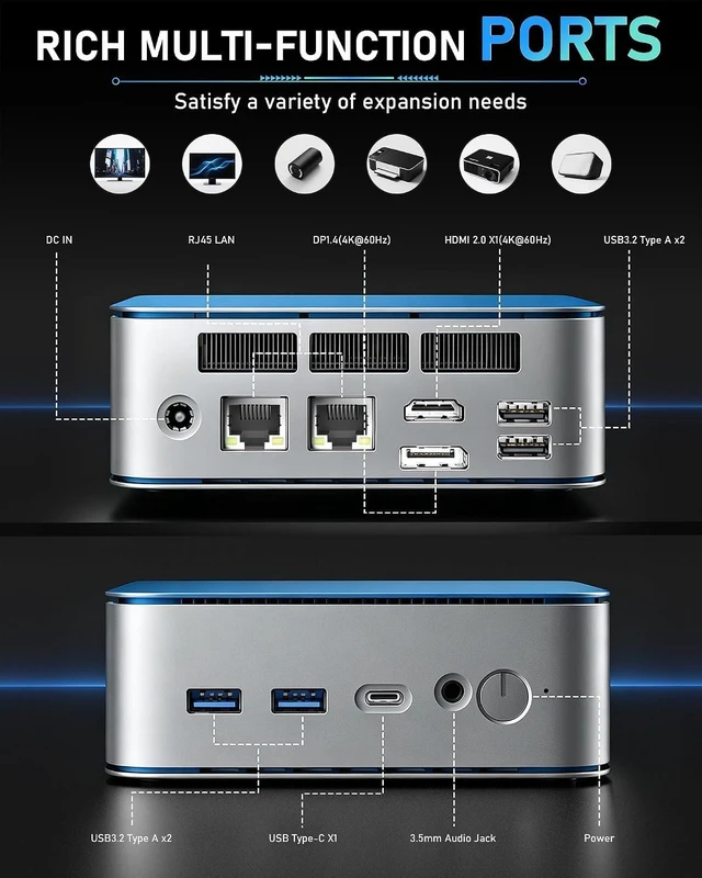 Alt view image 5 of 7 - Mini PC, Ryzen 5 7430U(Beats 7330U/5300U),16GB DDR4 Upgradable RAM 512G SSD, Dual 2.5G LAN Mini Computers Support Triple 4K Display, WiFi6 Mini Desktop Computer for Home Office Daily Use