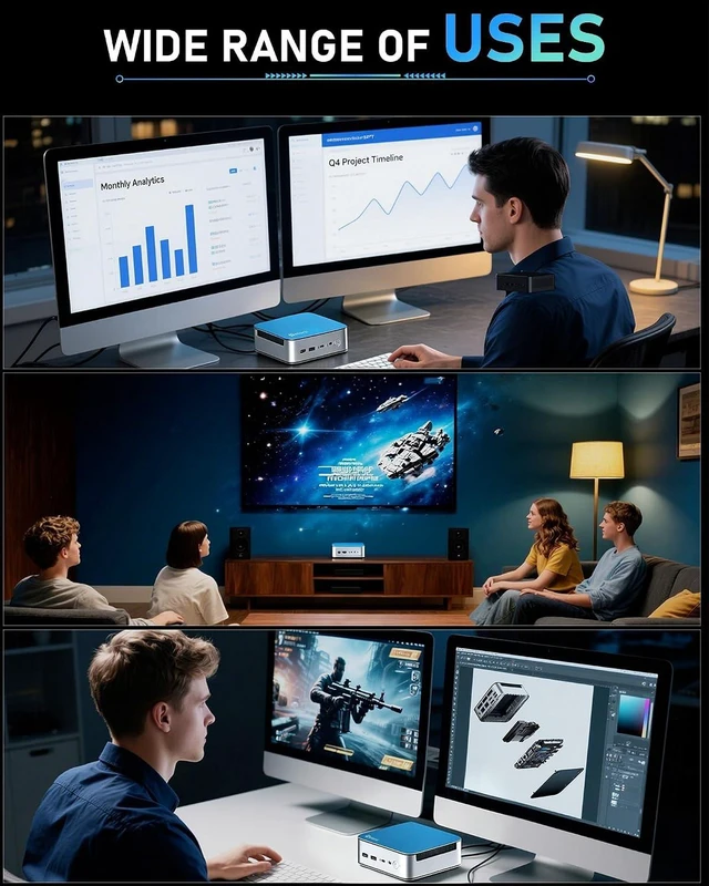 Alt view image 7 of 7 - Mini PC, Ryzen 5 7430U(Beats 7330U/5300U),16GB DDR4 Upgradable RAM 512G SSD, Dual 2.5G LAN Mini Computers Support Triple 4K Display, WiFi6 Mini Desktop Computer for Home Office Daily Use