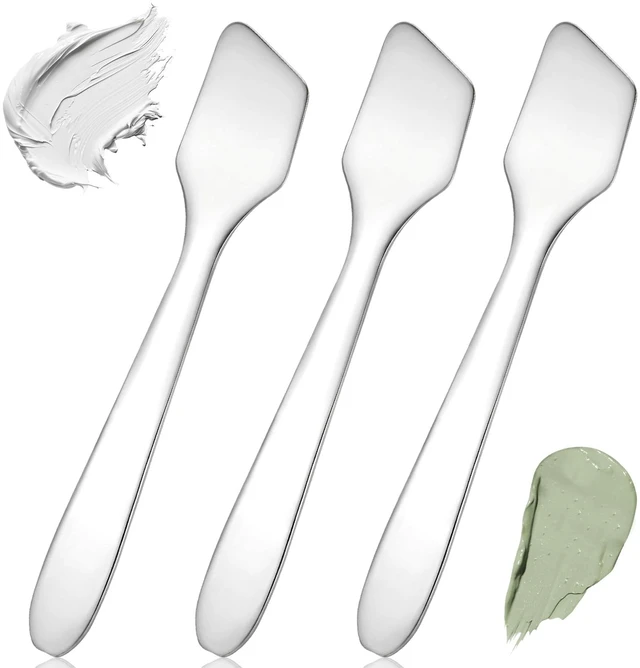 Main image of 3 Pcs Mini Stainless Steel Makeup Spatula, Reusable Cosmetic Spatula, Washable Portable Beauty Accessories for Mixing Sampling Cream Mask Lotions Moisturizers