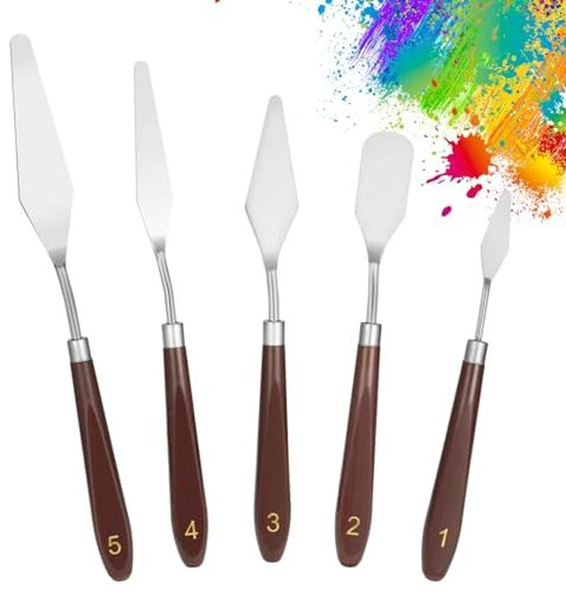 Alt view image 2 of 3 - 5pcs Palette Knife,Stainless Steel Spatula Palette Knife set, Pallet Knife,Painting Knives,Oil Painting Accessories for Oil, Canvas, Acrylic Painting By EGYPAMID