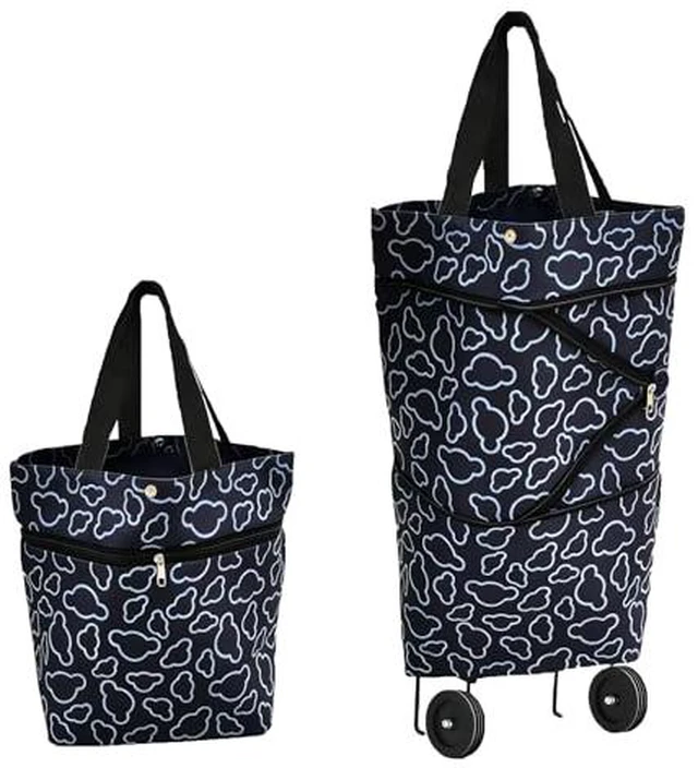 Alt view image 2 of 2 - Collapsible Shopping Bag with Wheels Portable Shopping Cart with 360° Swivel Wheels Rolling Tote Bag Reusable Grocery Bag Trolley Bag on Wheels for Travel Shopping and Daily Use(Blue)