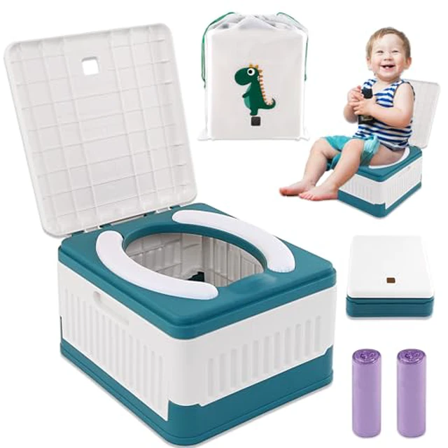 Alt view image 2 of 2 - Portable Potty for Toddler Travel, Foldable Travel Potty Training Toilet Seat for Kids Boys Girls, Emergency Mobile Toilet In Car for Camping Outdoor Indoor, with 30 Disposable Bags, Blue