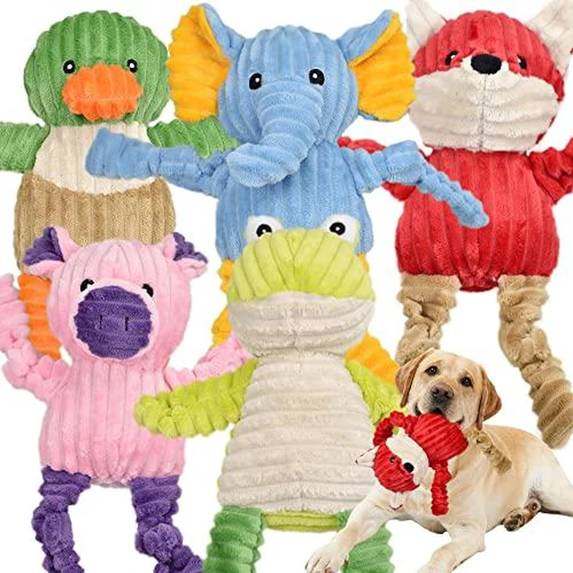 Alt view image 2 of 7 - 5 Pack Tough Dog Toys Stuffed Squeaky Dog Toys Assortment Plush Animal Dog Toy Value Bundle Puppy Pet Dog Toys for Small Medium Large Dogs