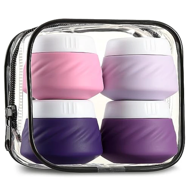 Alt view image 2 of 7 - Travel Containers for Toiletries, Silicone Cream Jars TSA Approved Size with Clear Bag, Leak-proof Accessories Lid Cosmetic Face Body Hand (4 Pack), 30ml