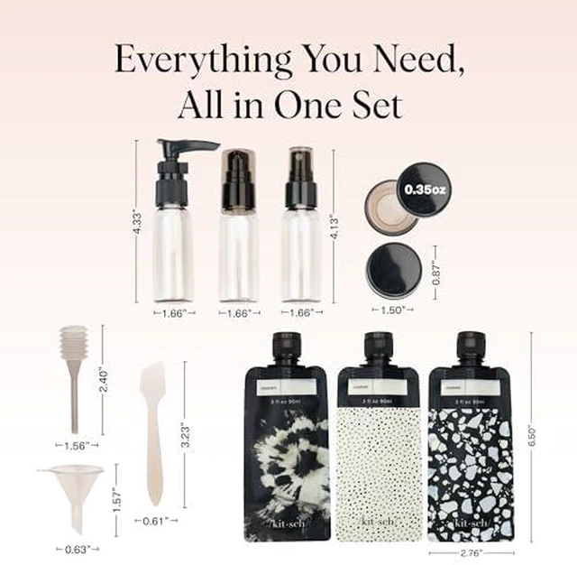 Alt view image 5 of 6 - 11 PCS Containers Travel Size Toiletries - Black & Ivory