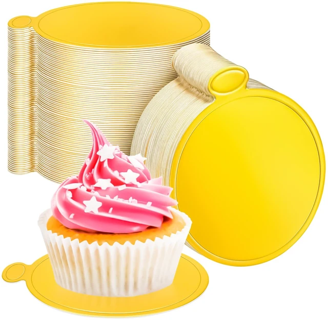 Main image of 50 Pcs Mini Cake Boards 3.5inch Gold Round Cake Circle Base, Mini Round Dessert Circle Base Board, Small Paper Cake Cardboard Mousse Cupcake Bases Plates for Baking Party DIY Wedding Birthday