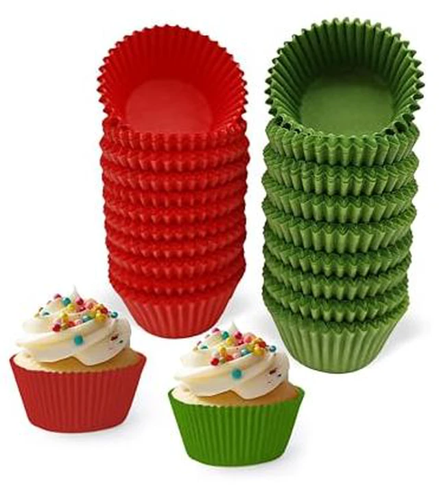 Alt view image 2 of 3 - Mini Muffin Liners,500 pcs Red&Green Mini Cupcake Liners for Baking