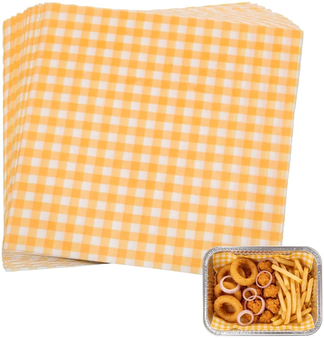 Main image of 100 Pcs Wax Paper Sheets, 7''x7'' Greaseproof Basket Liners, Yellow Deli Paper Sheets for Hot Dog/BBQ/Picnic/Food Truck/Party
