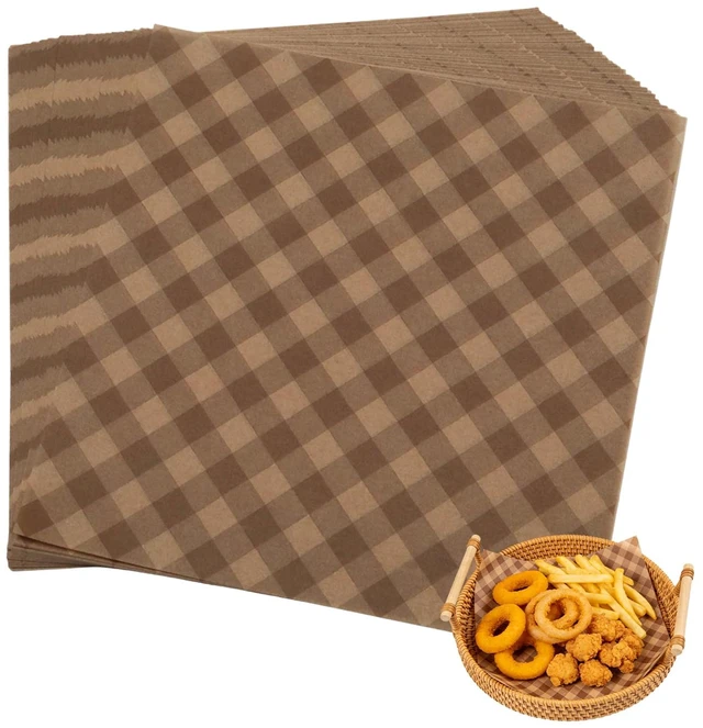 Main image of 100 Pcs Wax Paper Sheets, 7''x7'' Greaseproof Basket Liners, Brown Deli Paper Sheets for Hot Dog/BBQ/Picnic/Food Truck/Party