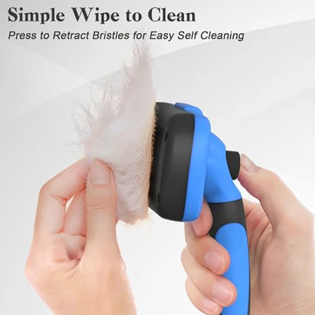 Alt view image 4 of 7 - Self Cleaning Slicker Brush - Skin Friendly Deshedding Grooming Tool for Dogs & Cats, Suitable for Shedding & Haired Pets, with Pet Supplies Accessories, Blue