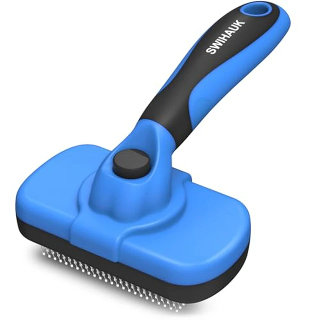 Alt view image 2 of 7 - Self Cleaning Slicker Brush - Skin Friendly Deshedding Grooming Tool for Dogs & Cats, Suitable for Shedding & Haired Pets, with Pet Supplies Accessories, Blue