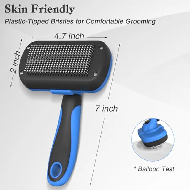 Alt view image 5 of 7 - Self Cleaning Slicker Brush - Skin Friendly Deshedding Grooming Tool for Dogs & Cats, Suitable for Shedding & Haired Pets, with Pet Supplies Accessories, Blue