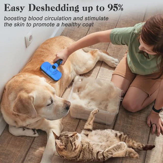 Alt view image 6 of 7 - Self Cleaning Slicker Brush - Skin Friendly Deshedding Grooming Tool for Dogs & Cats, Suitable for Shedding & Haired Pets, with Pet Supplies Accessories, Blue