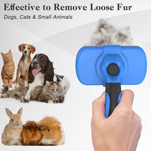 Alt view image 7 of 7 - Self Cleaning Slicker Brush - Skin Friendly Deshedding Grooming Tool for Dogs & Cats, Suitable for Shedding & Haired Pets, with Pet Supplies Accessories, Blue
