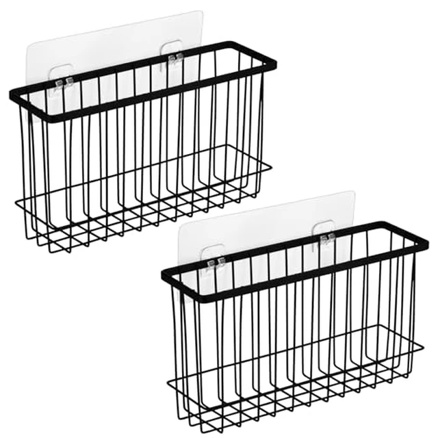 Alt view image 2 of 2 - Wall Door Adhesive Kitchen Wrap Organizer Rack, No Drilling, Black, 2 Pack