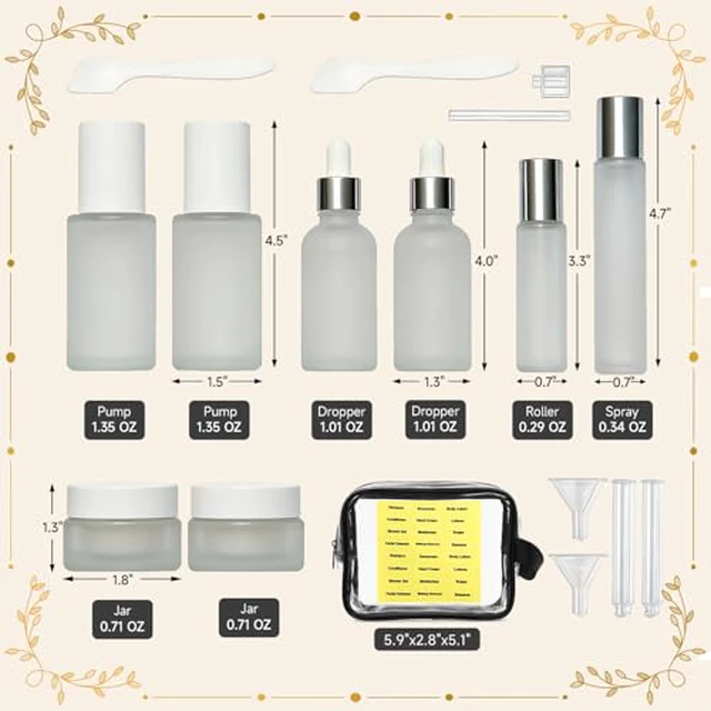 Alt view image 2 of 6 - 18pcs Skincare Glass Travel Bottles with Label, Travel Size for Toiletries, Leak-Proof, TSA-Approved Toiletry Bag, Travel Containers, Cosmetic Container Kits, large