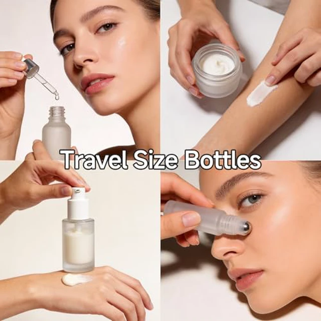 Alt view image 4 of 6 - 18pcs Skincare Glass Travel Bottles with Label, Travel Size for Toiletries, Leak-Proof, TSA-Approved Toiletry Bag, Travel Containers, Cosmetic Container Kits, large