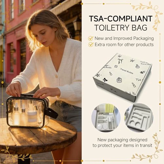 Alt view image 3 of 6 - 18pcs Skincare Glass Travel Bottles with Label, Travel Size for Toiletries, Leak-Proof, TSA-Approved Toiletry Bag, Travel Containers, Cosmetic Container Kits, large