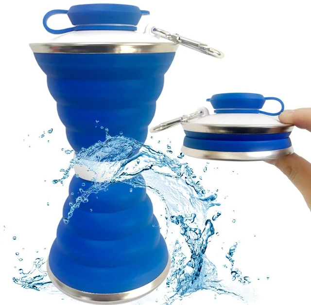 Main image of Collapsible Water Bottle, Camping Cup With Carabiner, Reuseable Silicone Foldable Leak Proof Portable Sports Travel Water Bottles For Outdoor, Travel Gym Hiking, BPA Free, Cycling Cups with Carabiner