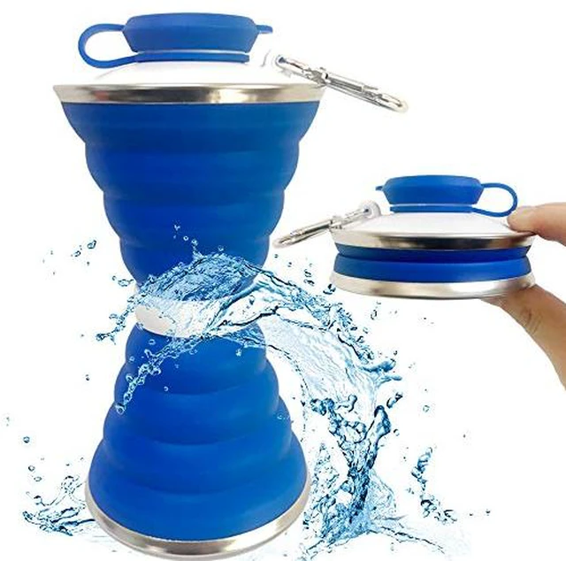 Alt view image 2 of 6 - Collapsible Water Bottle, Camping Cup With Carabiner, Reuseable Silicone Foldable Leak Proof Portable Sports Travel Water Bottles For Outdoor, Travel Gym Hiking, BPA Free, Cycling Cups with Carabiner