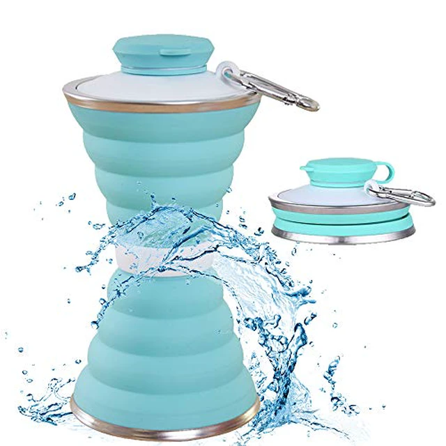Alt view image 3 of 6 - Collapsible Water Bottle, Camping Cup With Carabiner, Reuseable Silicone Foldable Leak Proof Portable Sports Travel Water Bottles For Outdoor, Travel Gym Hiking, BPA Free, Cycling Cups with Carabiner