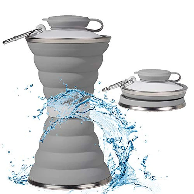 Alt view image 4 of 6 - Collapsible Water Bottle, Camping Cup With Carabiner, Reuseable Silicone Foldable Leak Proof Portable Sports Travel Water Bottles For Outdoor, Travel Gym Hiking, BPA Free, Cycling Cups with Carabiner