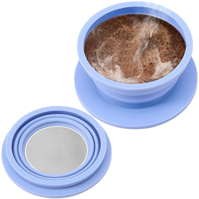 Alt view image 3 of 5 - 3 Pack Collapsible Travel Pour Over Coffee Maker Camping, Paperless Travel Collapsible Pour Over Coffee Dripper Kit, Silicone Reusable Coffee Strainer Pour Over Cup