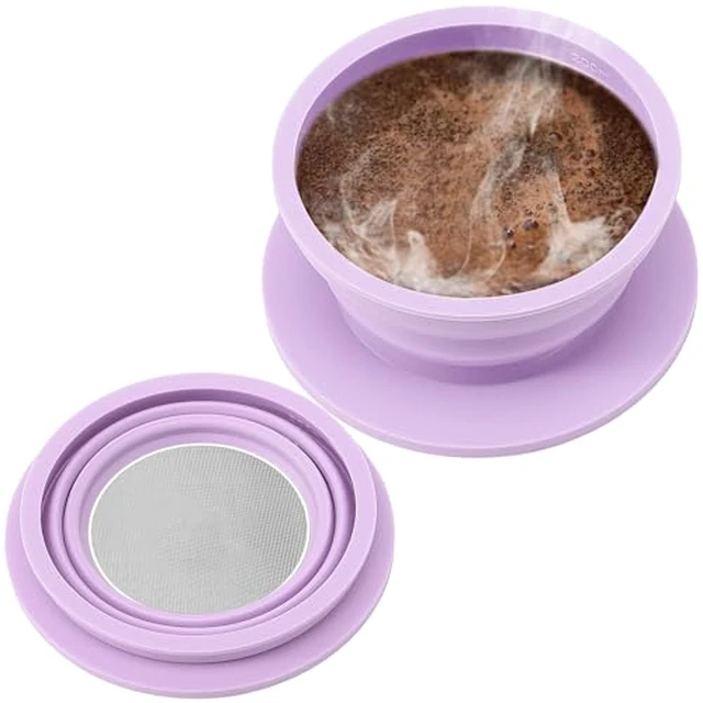 Alt view image 5 of 5 - 3 Pack Collapsible Travel Pour Over Coffee Maker Camping, Paperless Travel Collapsible Pour Over Coffee Dripper Kit, Silicone Reusable Coffee Strainer Pour Over Cup