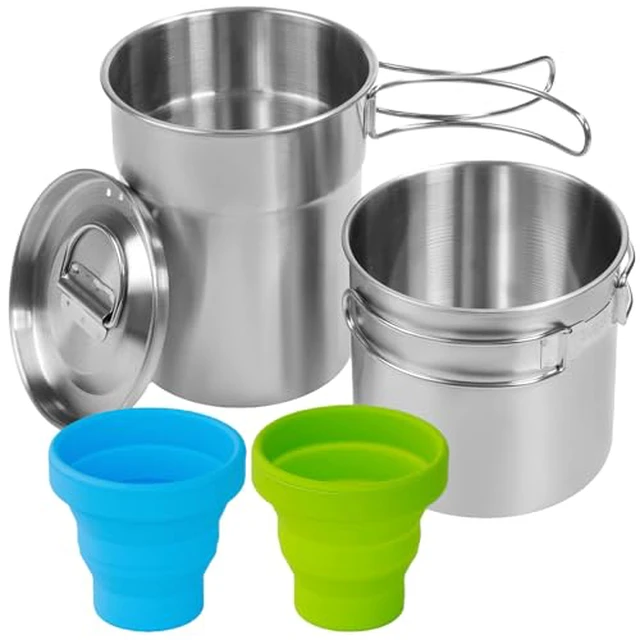 Alt view image 2 of 5 - Stainless Steel Camping Cups Mug Small Backpacking Bush Pot Set