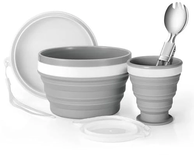 Alt view image 2 of 3 - Odoland Camping Collapsible Silicone Cup and Bowl Set, Portable Mess Kit