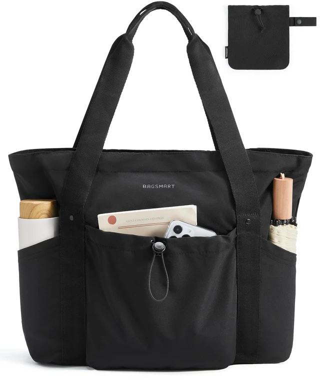 Main image of Foldable Tote Bag with Drawstring Bag, Tote Bag Shoulder Bag Top Handle Handbag for Travel, Work, Beach, Gym