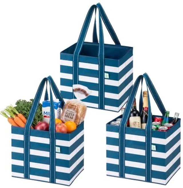Alt view image 2 of 5 - 3 Pack Reusable Grocery Shopping Bags Utility Tote w/Sturdy Handles