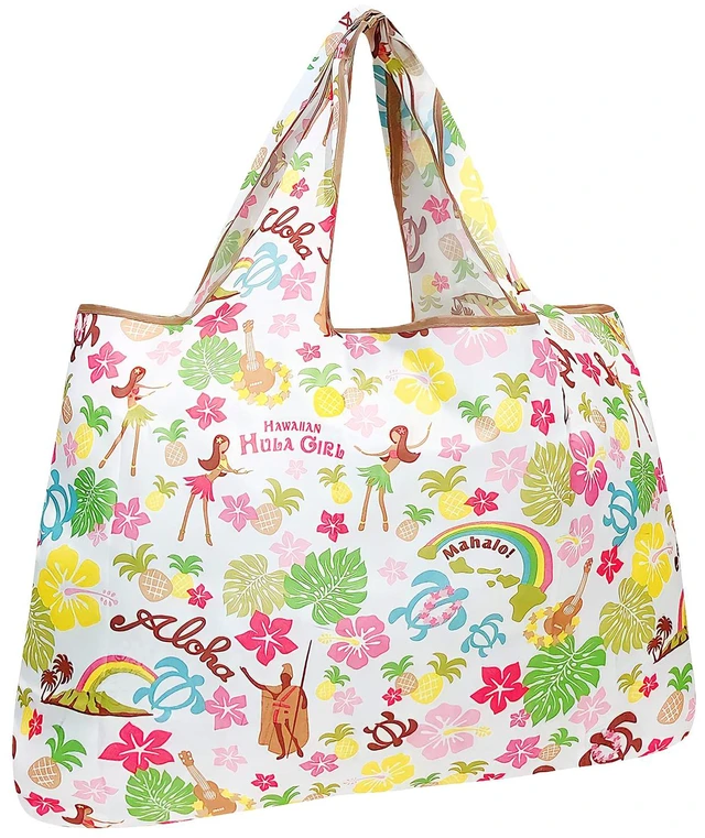 Main image of Large Foldable Tote Nylon Reusable Grocery Bags, Hawaiian Fun