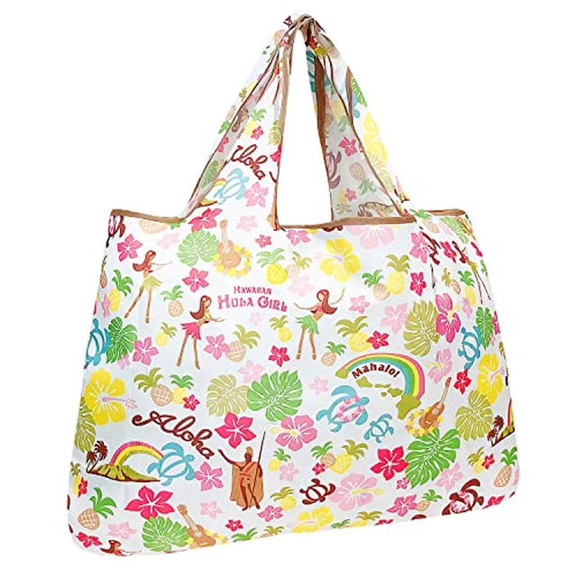 Alt view image 2 of 6 - Large Foldable Tote Nylon Reusable Grocery Bags, Hawaiian Fun