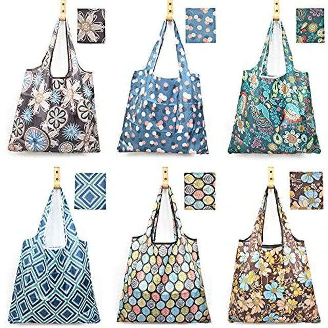 Alt view image 2 of 5 - 6 Pcs Reusable Grocery Bags Xlarge 50LBS Foldable Grocery Shopping Bags Washable Beach Bag Ripstop Nylon Tote Bags