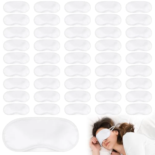 Alt view image 2 of 2 - 50 Pieces Blindfold Sleep Mask Bulk Eye Mask Shade Cover with Nose Pad and Adjustable Strap for Travel Sleep Game Party Supplies, White