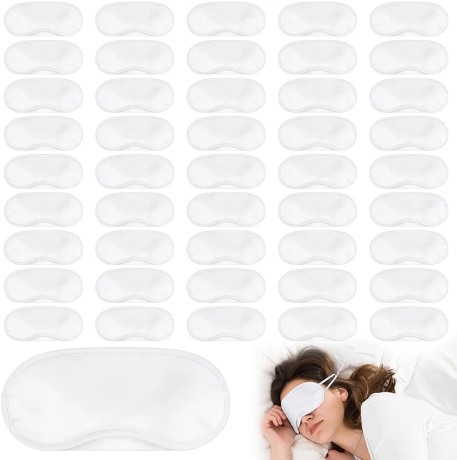 Main image of 50 Pieces Blindfold Sleep Mask Bulk Eye Mask Shade Cover with Nose Pad and Adjustable Strap for Travel Sleep Game Party Supplies, White