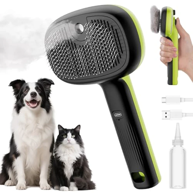Alt view image 2 of 7 - Self-Cleaning Steam Dog Cat Brush for Heavy Shedding/Long Coats