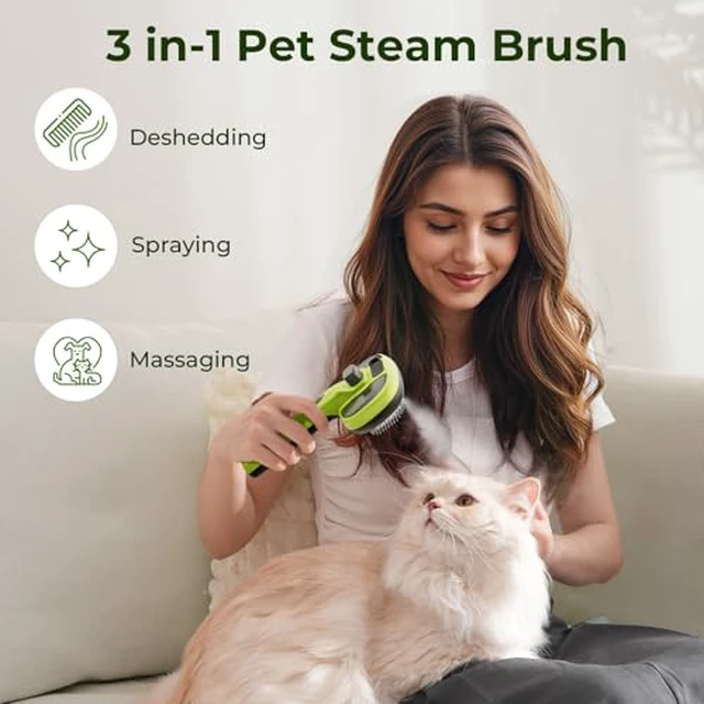 Alt view image 3 of 7 - Self-Cleaning Steam Dog Cat Brush for Heavy Shedding/Long Coats
