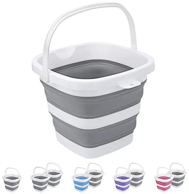 Alt view image 3 of 5 - 2 Pack Collapsible Buckets 5L 1.3Gallon Small Cleaning Bucket for Household Portable Plastic Bucket Outdoor Car Washing Tub Foldable Camping Beach Sand Water Pot Pail Space Saving Square Grey and Blue