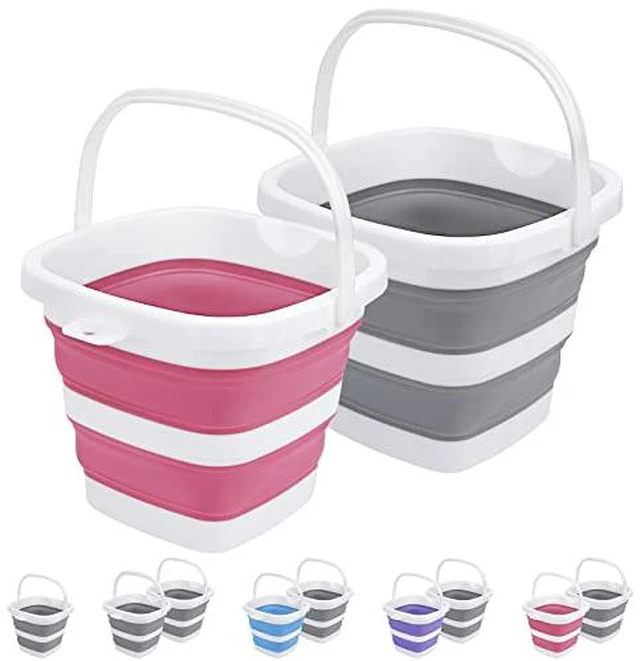 Alt view image 5 of 5 - 2 Pack Collapsible Buckets 5L 1.3Gallon Small Cleaning Bucket for Household Portable Plastic Bucket Outdoor Car Washing Tub Foldable Camping Beach Sand Water Pot Pail Space Saving Square Grey and Blue