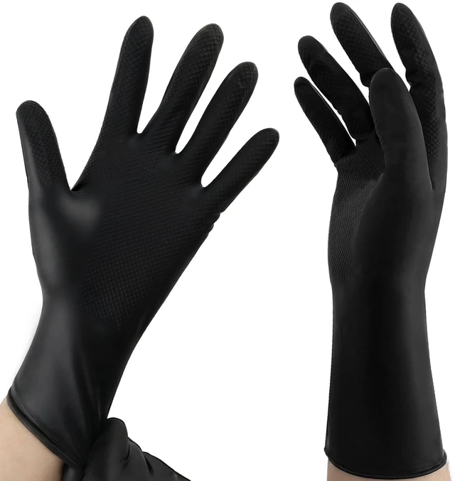 Main image of Size Hair Dye Gloves Reusable Rubber Gloves Hair Color Glove Professional Hair-Dying Tools for Home Salon Barber Hairs Dyeing and Coloring, Cleaning (Black)