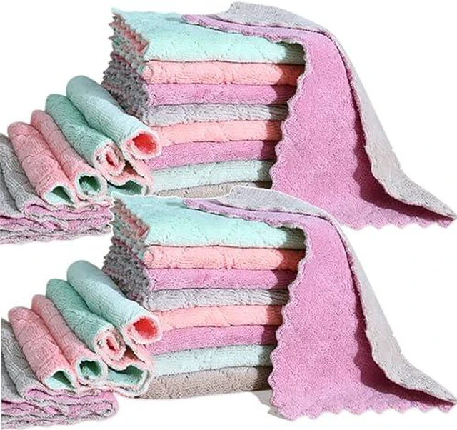 Alt view image 2 of 5 - 12 Pack Cleaning Cloth Kitchen Cloth, Dish Towels Super Absorbent Coral Velvet Dishtowels, Microfiber Premium Soft Tea Towels, Quick Dry Rags, Multipurpose Reusable Washcloths, Non-Stick Oil Cloths.