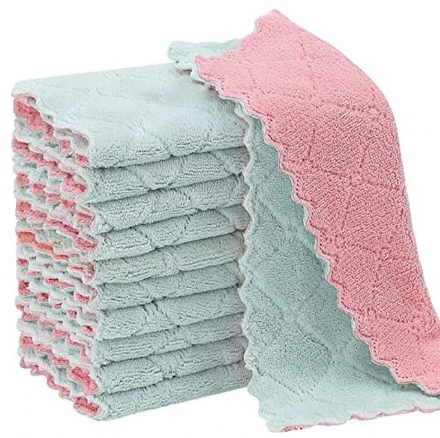 Alt view image 3 of 6 - 11Pack Kitchen Dish Cloths, Reusable Dish Towels, Nonstick Oil Washable Fast Drying, Super Absorbent Coral Velvet Cleaning Cloths for Mom from Daughter Son(Green-grey10 x 6")