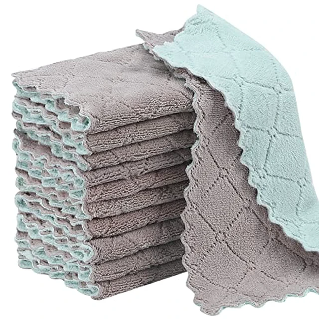 Alt view image 2 of 6 - 11Pack Kitchen Dish Cloths, Reusable Dish Towels, Nonstick Oil Washable Fast Drying, Super Absorbent Coral Velvet Cleaning Cloths for Mom from Daughter Son(Green-grey10 x 6")
