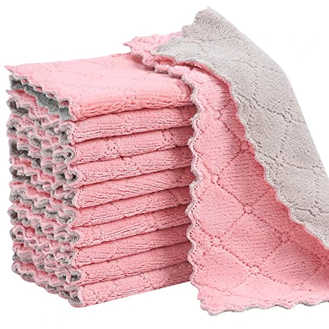 Alt view image 5 of 6 - 11Pack Kitchen Dish Cloths, Reusable Dish Towels, Nonstick Oil Washable Fast Drying, Super Absorbent Coral Velvet Cleaning Cloths for Mom from Daughter Son(Green-grey10 x 6")