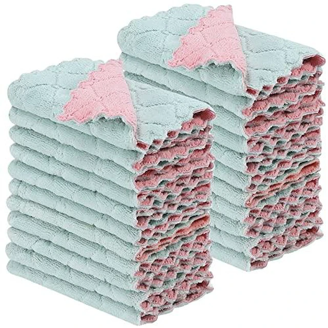 Alt view image 4 of 6 - 11Pack Kitchen Dish Cloths, Reusable Dish Towels, Nonstick Oil Washable Fast Drying, Super Absorbent Coral Velvet Cleaning Cloths for Mom from Daughter Son(Green-grey10 x 6")