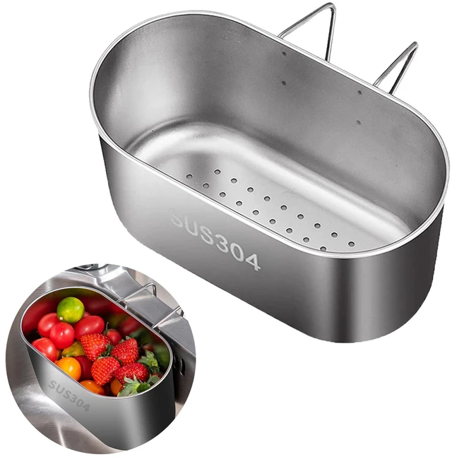 Main image of Stainless Steel Sink Drain Strainer Basket, Multifunction Hanging Sink Strainer Colander Drain Basket, Kitchen Sink Food Waste Filter and Vegetables Fruits Clean